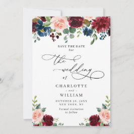 Burgundy Blush Navy Floral Rozen Rustic Wedding Save The Date