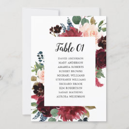 Burgundy Blush Navy Floral Seating Chart Card Kaart