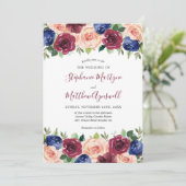 Burgundy Blush Navy Floral Waterverf Weddenschap Kaart (Staand voorkant)