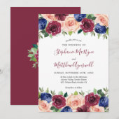 Burgundy Blush Navy Floral Waterverf Weddenschap Kaart (Voorkant / Achterkant)