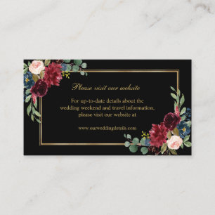 Burgundy Blush Navy Floral Wedding Details Enclosu Informatiekaartje