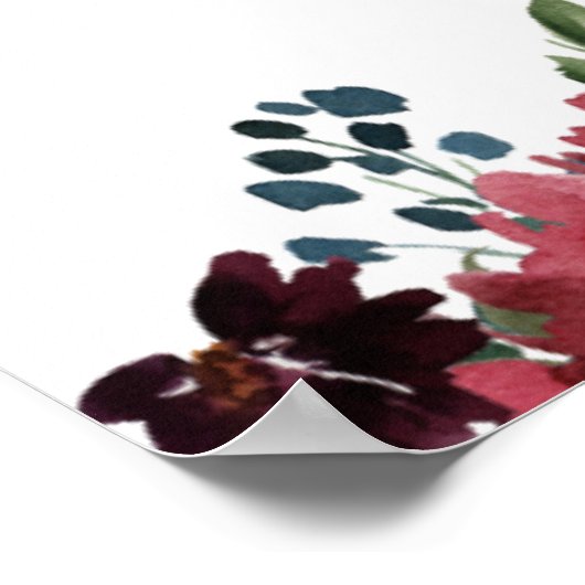 Burgundy Blush Navy Floral Wedding Photo Booth Poster (Hoek)