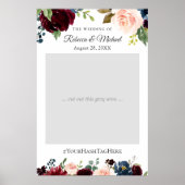 Burgundy Blush Navy Floral Wedding Photo Booth Poster (Voorkant)