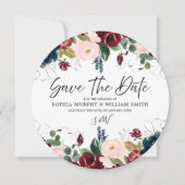 Burgundy Blush & Navy Floral Wedding Save The Date (Voorkant)