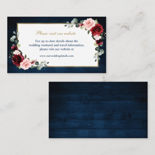 Burgundy Blush Navy Floral Wedding Website - Detai Informatiekaartje (Voorkant / Achterkant)