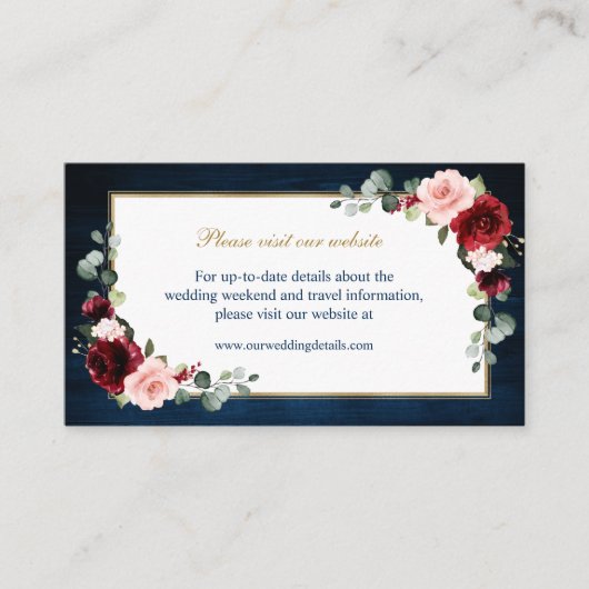 Burgundy Blush Navy Floral Wedding Website - Detai Informatiekaartje (Voorkant)