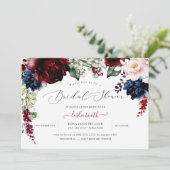 Burgundy Blush Navy Flowers Vrijgezellenfeest Kaart (Staand voorkant)