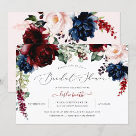 Burgundy Blush Navy Flowers Vrijgezellenfeest Kaart