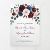 Burgundy Blush Navy Groene Bloemige Bruiloft Drieluik Programma (Cover)
