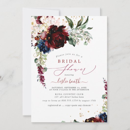 Burgundy Blush Navy H2 Peonies Vrijgezellenfeest Kaart (Voorkant)