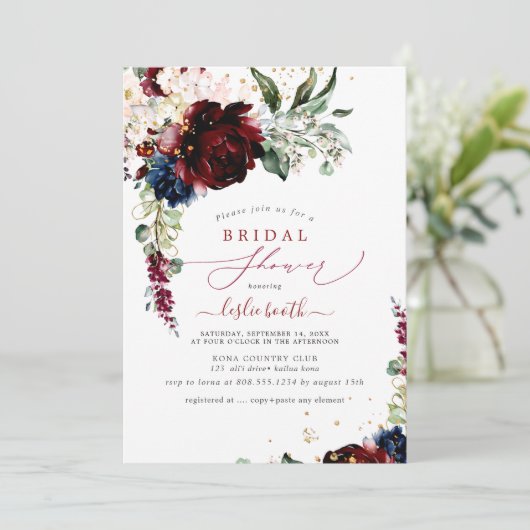 Burgundy Blush Navy H2 Peonies Vrijgezellenfeest Kaart (Staand voorkant)