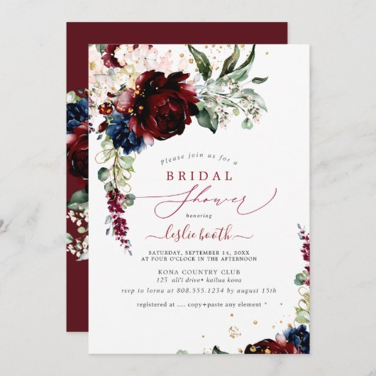 Burgundy Blush Navy H2 Peonies Vrijgezellenfeest Kaart (Voorkant / Achterkant)