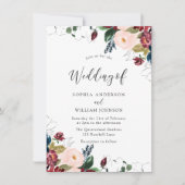 Burgundy Blush Navy Indigo Bloemen Bruiloft Kaart (Voorkant)