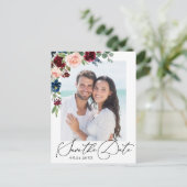 Burgundy Blush Navy PHOTO Weddenschap Save the Dat Briefkaart (Staand voorkant)