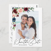 Burgundy Blush Navy PHOTO Weddenschap Save the Dat Briefkaart (Voorkant / Achterkant)