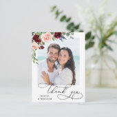 Burgundy Blush Navy Roos Weddenschap Foto bedankt Briefkaart (Staand voorkant)