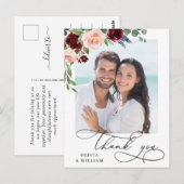 Burgundy Blush Navy Roos Weddenschap Foto bedankt Briefkaart (Voorkant / Achterkant)