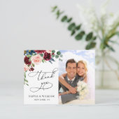 Burgundy Blush Navy Roos Weddenschap Foto bedankt Briefkaart (Staand voorkant)