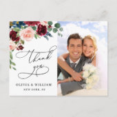 Burgundy Blush Navy Roos Weddenschap Foto bedankt Briefkaart (Voorkant)