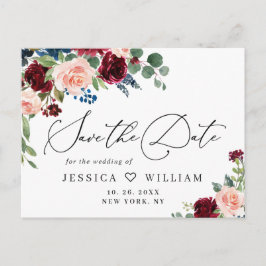 Burgundy Blush Navy Roos Wedding Save the Date Briefkaart