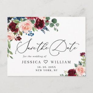 Burgundy Blush Navy Roos Wedding Save the Date Briefkaart
