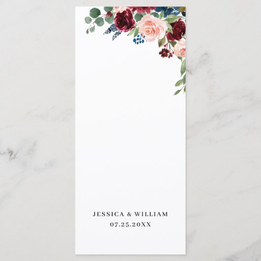 Burgundy Blush Navy Rozen Weddenschap Menu (Achterkant)