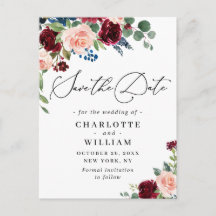 Burgundy Blush Navy Rozen Weddenschap redden Datum