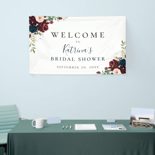 Burgundy Blush Navy Waterverf Floral Spandoek (Beurs)