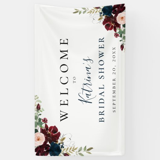Burgundy Blush Navy Waterverf Floral Spandoek (Verticaal)
