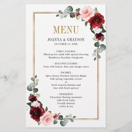 Burgundy Blush odern Geometric Wedding Menu (Voorkant)