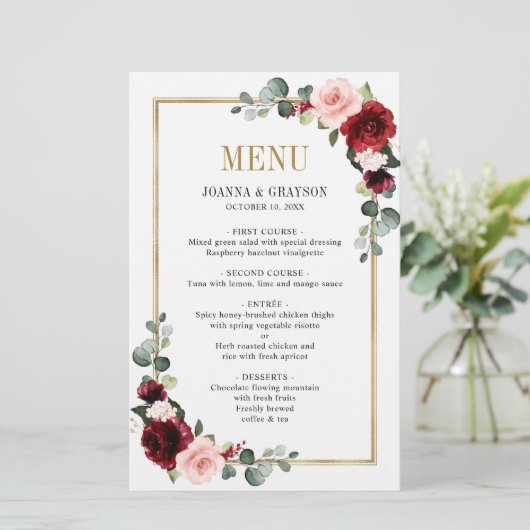 Burgundy Blush odern Geometric Wedding Menu (Staand voorkant)