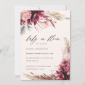 Burgundy Blush Pampas Grass Baby in Bloom Invite Bedankkaart (Voorkant)