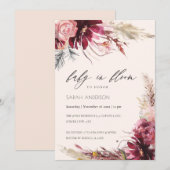 Burgundy Blush Pampas Grass Baby in Bloom Invite Bedankkaart (Voorkant / Achterkant)