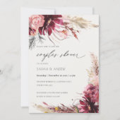 Burgundy Blush Pampas Grass Couples Shower Invite Bedankkaart (Voorkant)