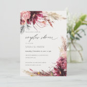 Burgundy Blush Pampas Grass Couples Shower Invite Bedankkaart (Staand voorkant)
