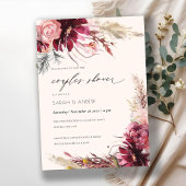 Burgundy Blush Pampas Grass Couples Shower Invite Bedankkaart