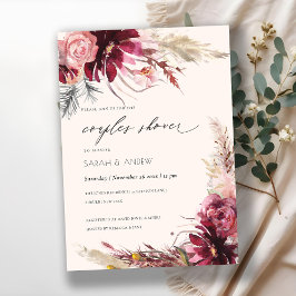 Burgundy Blush Pampas Grass Couples Shower Invite Bedankkaart