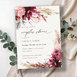 Burgundy Blush Pampas Grass Couples Shower Invite Bedankkaart