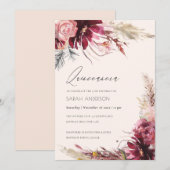 Burgundy Blush Pampas Grass Quinceanera Invite Bedankkaart (Voorkant / Achterkant)