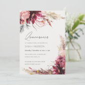 Burgundy Blush Pampas Grass Quinceanera Invite Bedankkaart (Staand voorkant)