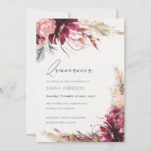 Burgundy Blush Pampas Grass Quinceanera Invite
