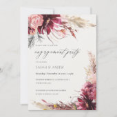Burgundy Blush Pampas Grass Verloving Invite Bedankkaart (Voorkant)