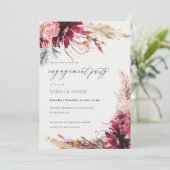 Burgundy Blush Pampas Grass Verloving Invite Bedankkaart (Staand voorkant)