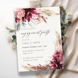 Burgundy Blush Pampas Grass Verloving Invite Bedankkaart
