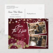 Burgundy Blush Pink 2 Foto slaat de datum op Aankondigingskaart (Voorkant / Achterkant)