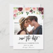 Burgundy & Blush Pink 4 Floral Save the Date Photo (Voorkant)