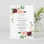 Burgundy & Blush Pink 4 Floral Wedding Uitnodiging (Staand voorkant)