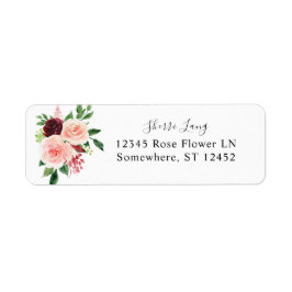 Burgundy & Blush Pink 4B Floral Return Address Etiket