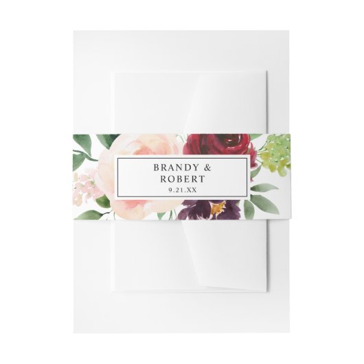 Burgundy & Blush Pink 4B Floral Uitnodigingen Wikkel (Voorkant Voorbeeld)