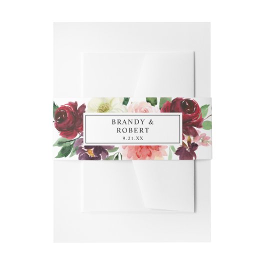 Burgundy & Blush Pink 4C Floral Uitnodigingen Wikkel (Voorkant Voorbeeld)